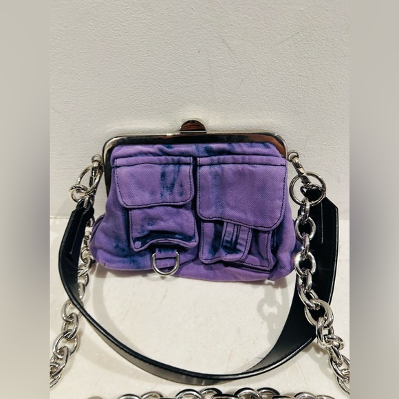 Marques Almeida lilac purple denim and black leather chain bag. - Picture 9 of 16